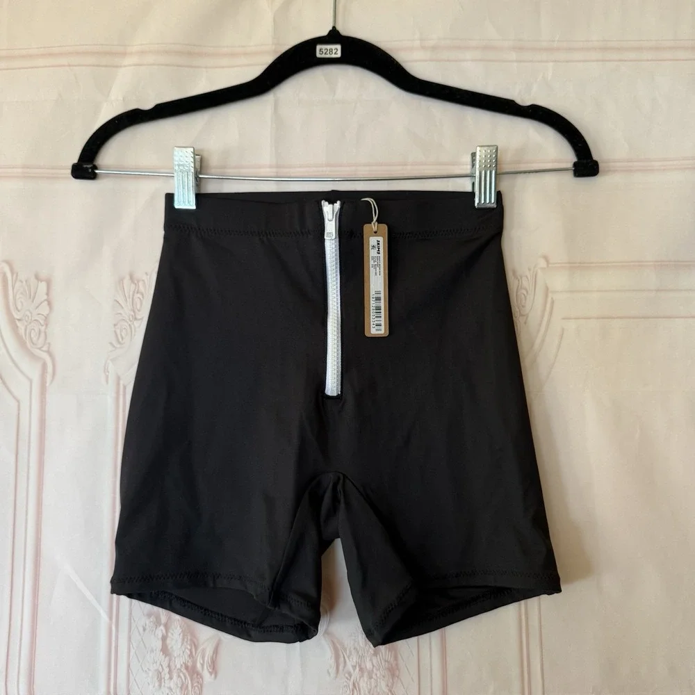 Skims Sporty Zipper Swim Short Size XXS Onyx Black NWT
